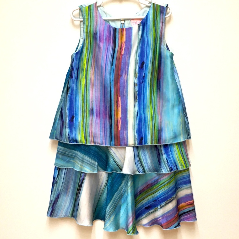 Zoe LTD Sleeveless Tiered Stripe Dress 8 Blue Spring Easter Formal Party